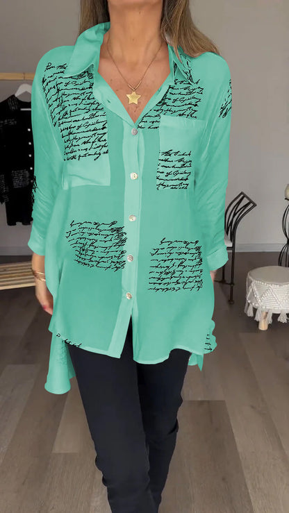 2024 Nouvelle offre spéciale 💖 Chemise à revers à la mode avec lettres imprimées 