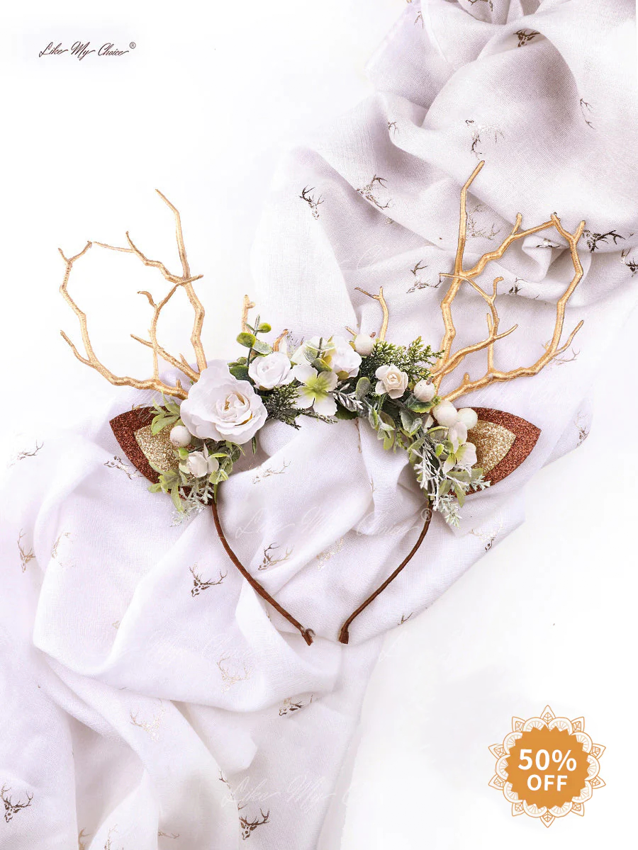 White & Sage Christmas Reindeer Headband | LikeMyChoice®