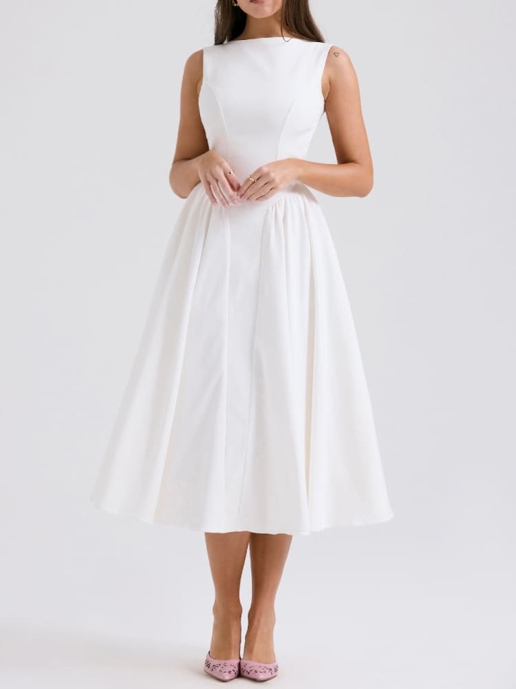 Robe d'été midi en sergé blanc 