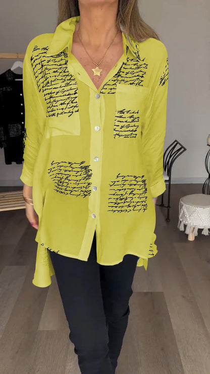 2024 Nouvelle offre spéciale 💖 Chemise à revers à la mode avec lettres imprimées 