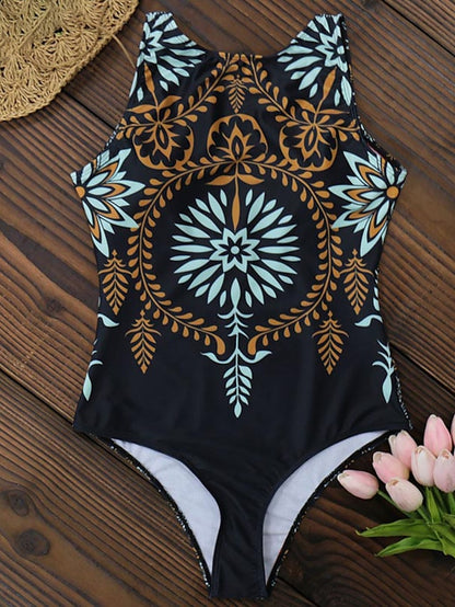 Badkläder för damer Monokini baddräkter i ett stycke Normal baddräkt Magkontroll Smal blommig Svart Beige Baddräkter med skohals Sport Aktiv Casual / Sexig / Ny / Vadderade BH:ar