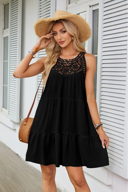 Kai Tiered Round Neck Sleeveless Mini Dress