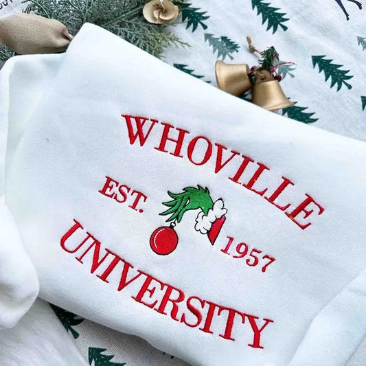 Sudadera bordada de la Universidad Whoville de Navidad