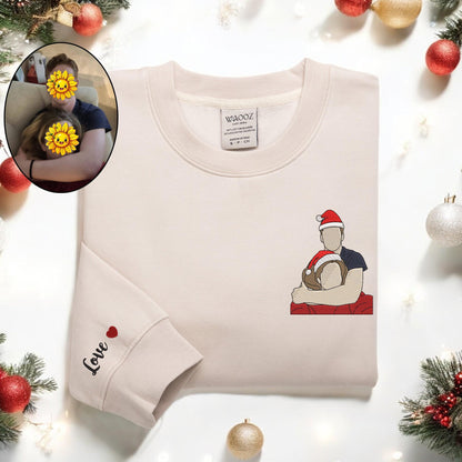 Broderet Christmas Custom Portrait Sweatshirt Custom Portrait From Photo Crewneck Family Christmas Sweater