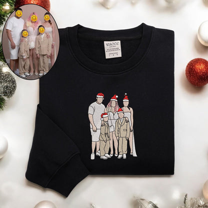 Broderet Christmas Custom Portrait Sweatshirt Custom Portrait From Photo Crewneck Family Christmas Sweater