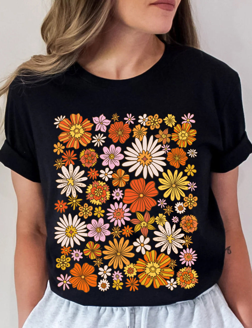 Camiseta Básica Flor Retro