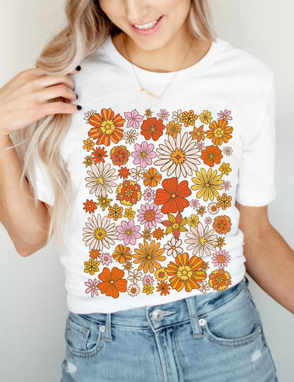 T-shirt basique à fleurs rétro