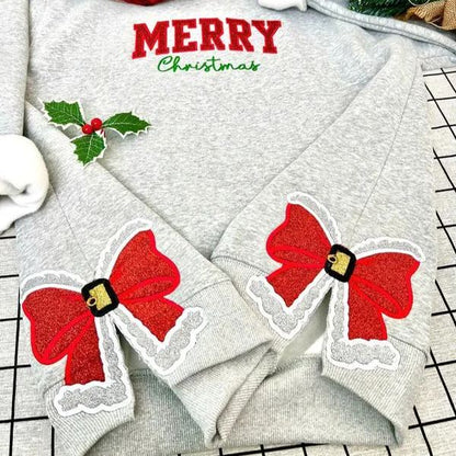 Christmas Red Side Bow Embroidered Sweatshirt