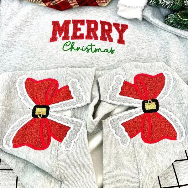 Christmas Red Side Bow Embroidered Sweatshirt