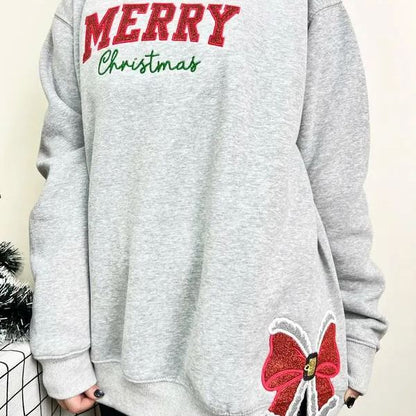 Christmas Red Side Bow Embroidered Sweatshirt