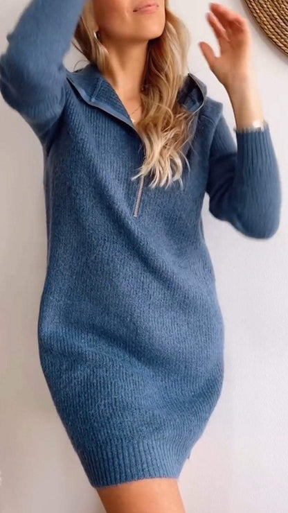 Abito casual in maglia a maniche lunghe con cappuccio da donna