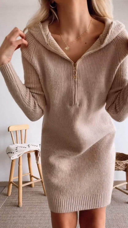 Abito casual in maglia a maniche lunghe con cappuccio da donna