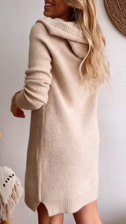 Abito casual in maglia a maniche lunghe con cappuccio da donna