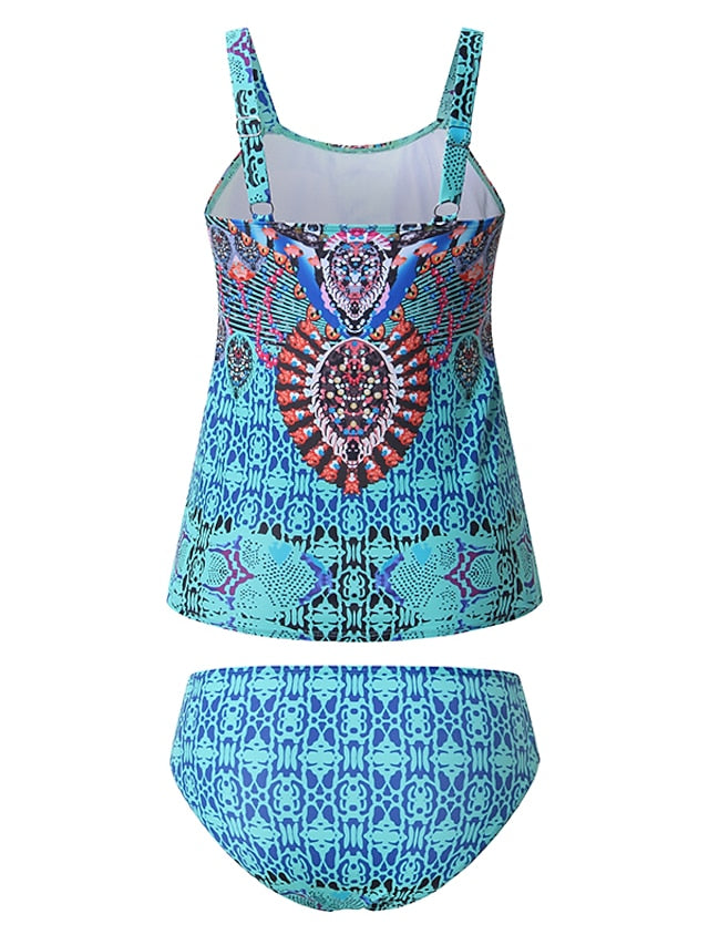 Trajes de baño para mujer Tankini Traje de baño normal de 2 piezas Traje de baño modesto de 2 piezas Espalda abierta Impresión Bloque de color Correa Vacaciones Moda Trajes de baño