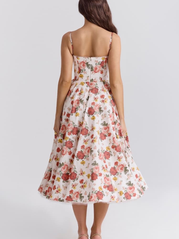 Italiensk Rose Print Tulle Midi Klänning