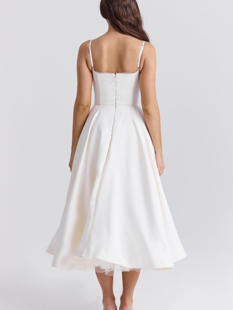 Abito midi in tulle bianco