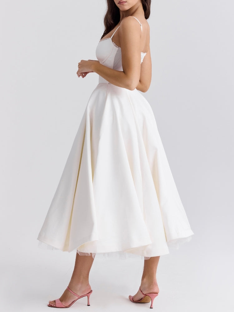 Abito midi in tulle bianco