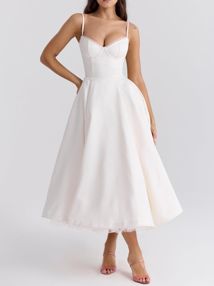 Abito midi in tulle bianco