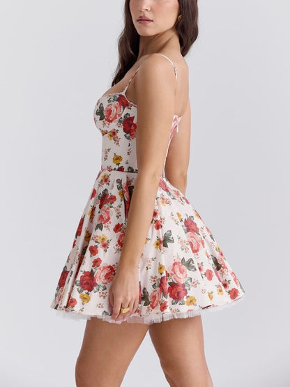 Minivestido de tul con estampado de rosas italianas