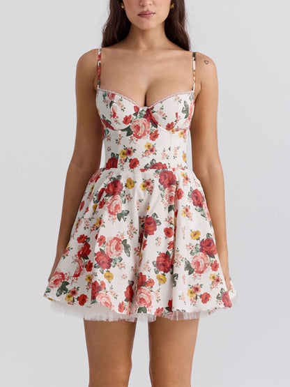 Italian Rose Print Tulle Mini Dress