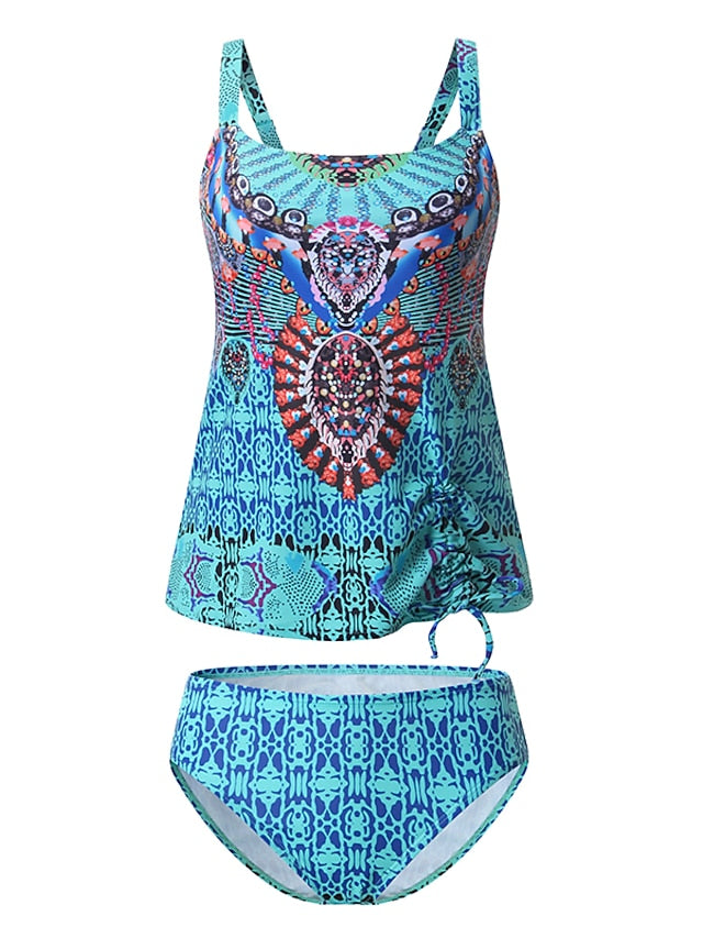 Trajes de baño para mujer Tankini Traje de baño normal de 2 piezas Traje de baño modesto de 2 piezas Espalda abierta Impresión Bloque de color Correa Vacaciones Moda Trajes de baño