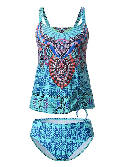 Trajes de baño para mujer Tankini Traje de baño normal de 2 piezas Traje de baño modesto de 2 piezas Espalda abierta Impresión Bloque de color Correa Vacaciones Moda Trajes de baño