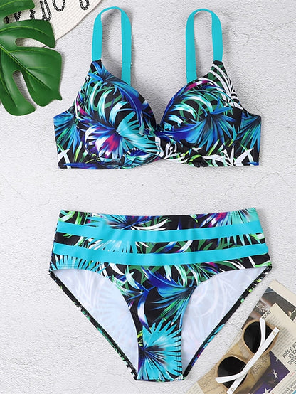 Women's Swimwear Bikini 2 Piece Normal Swimsuit Backless 2 Piece Push Up Sexy Printing Leaf V Wire Vacation Beach Wear Bathing Suits