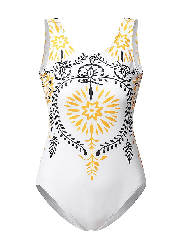 Badkläder för damer Monokini baddräkter i ett stycke Normal baddräkt Magkontroll Smal blommig Svart Beige Baddräkter med skohals Sport Aktiv Casual / Sexig / Ny / Vadderade BH:ar