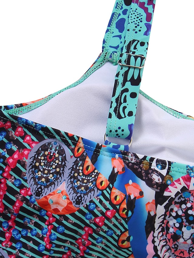 Per donna Costumi da bagno Tankini 2 pezzi Costume da bagno normale 2 pezzi Costumi da bagno modesti Schiena aperta Stampa Cinturino a blocchi di colore Moda vacanze Costumi da bagno