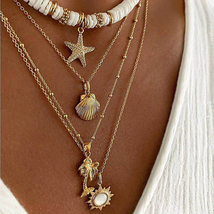 Collana Boho con nappa - Conchiglia di stella marina multistrato