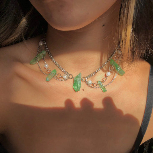 Green Quartz Crystal Boho Necklace