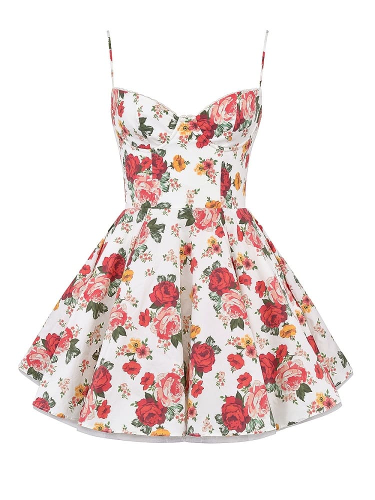 Minivestido de tul con estampado de rosas italianas