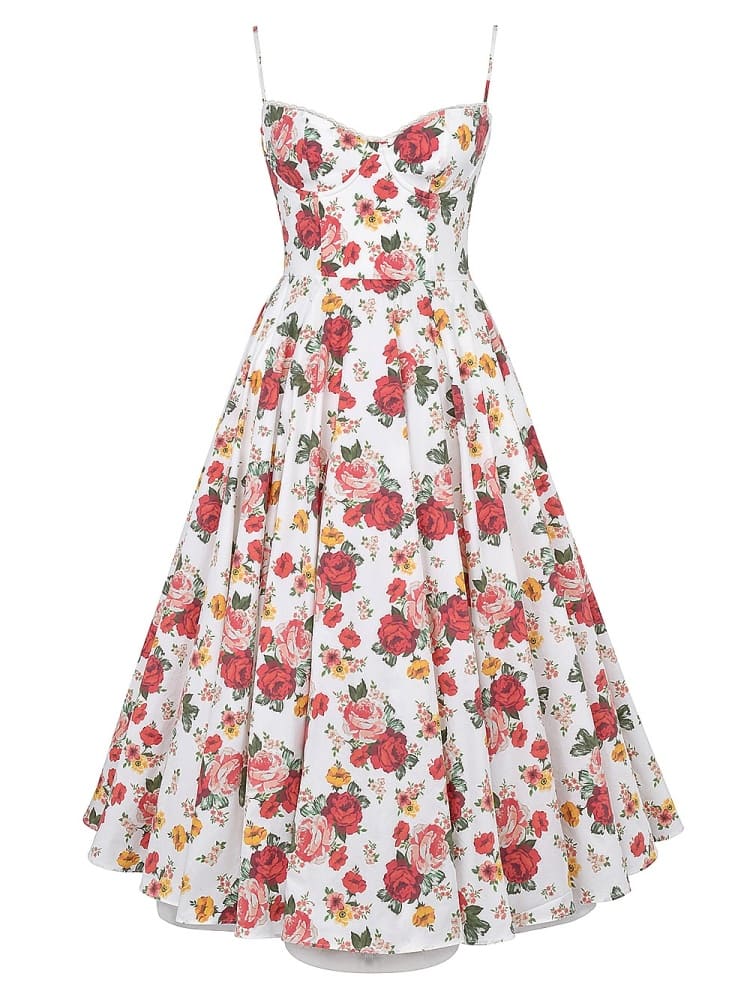 Vestido midi de tul con estampado de rosas italianas