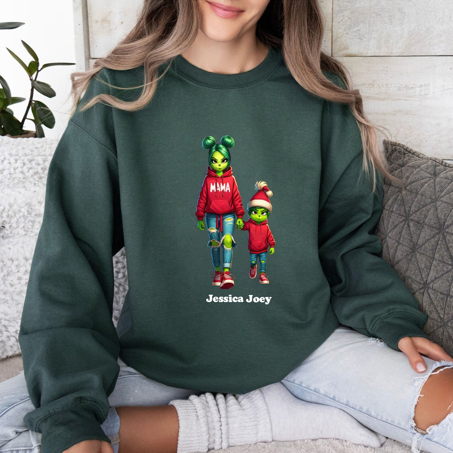 Christmas Mama Custom Kid Name Sweatshirt