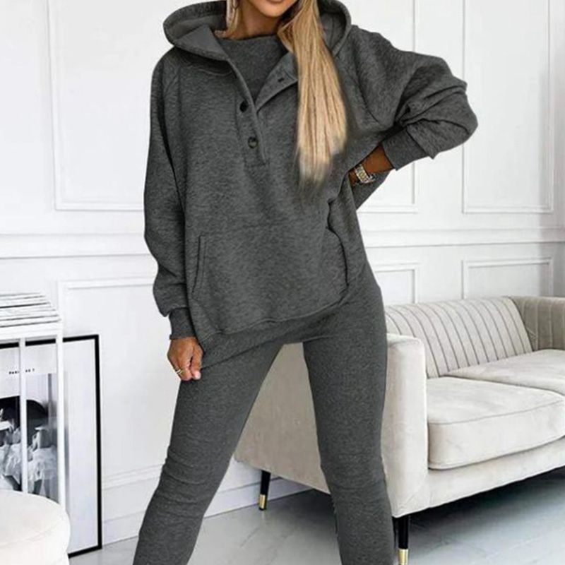 2024 Women's Athleisure Hooded Sweatshirt + Vest + Trousers, Set of 3