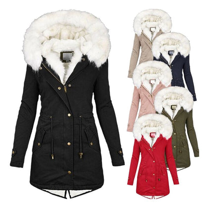 💖Women's Warm Mid-Length Coat with Faux Fur Hood