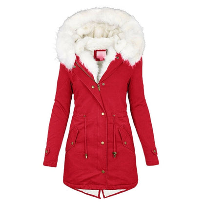 💖Women's Warm Mid-Length Coat with Faux Fur Hood