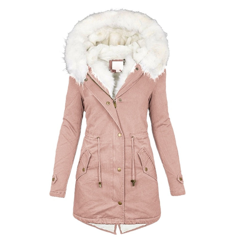 💖Women's Warm Mid-Length Coat with Faux Fur Hood