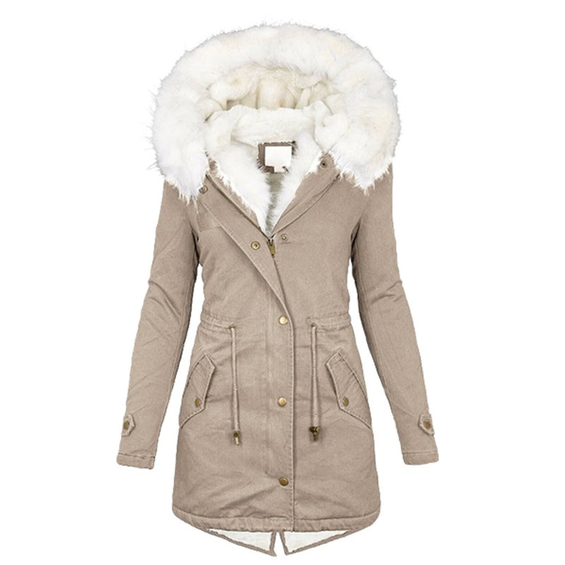 💖Women's Warm Mid-Length Coat with Faux Fur Hood