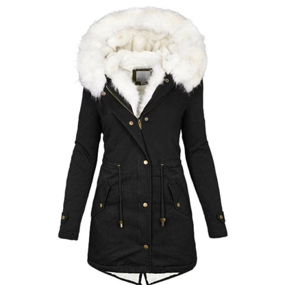 💖Women's Warm Mid-Length Coat with Faux Fur Hood