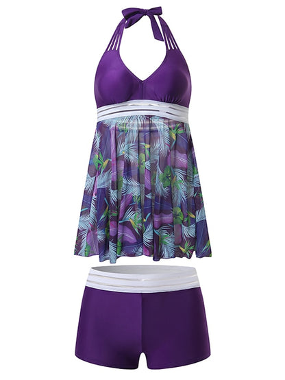 Costume da bagno da donna Tankini Costume da bagno Costume da bagno senza schienale per grandi busti con foglie floreali con scollo a V, costumi da bagno da spiaggia