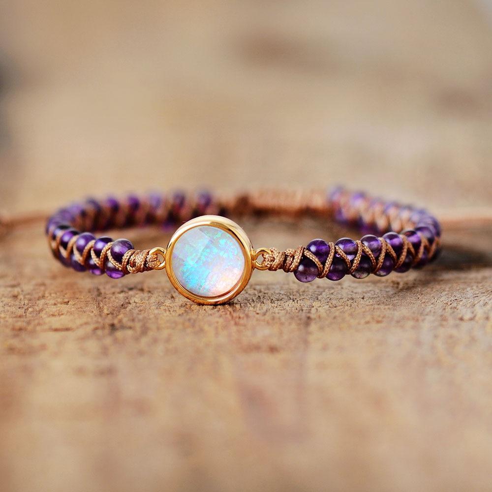 Natürliches Amethyst- und Opalschnur-Geflochtenes Armband