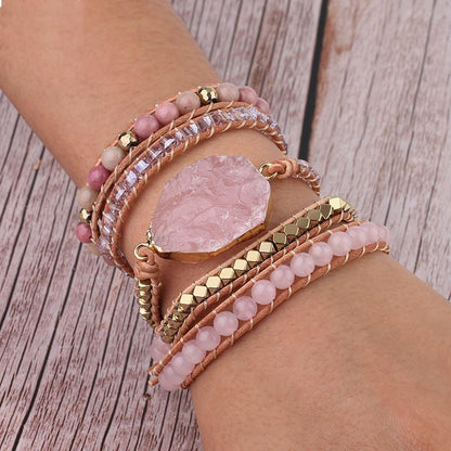 Bracelet Boho enveloppant de quartz rose