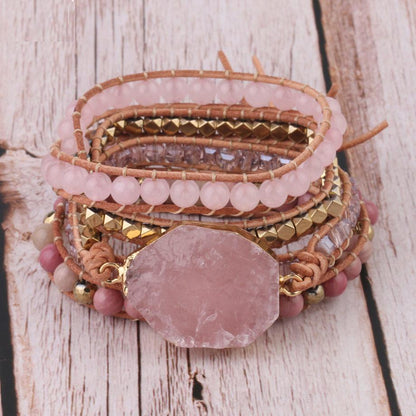 Pulsera Boho envolvente de cuarzo rosa